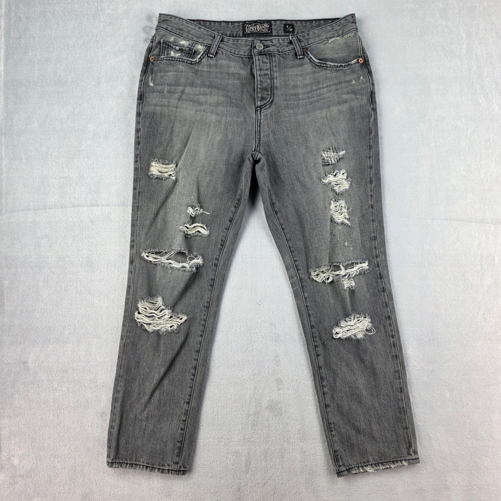 Lucky Brand Sienna Slim Boyfriend Jeans Grey Distressed‎ Ripped Size 8 29